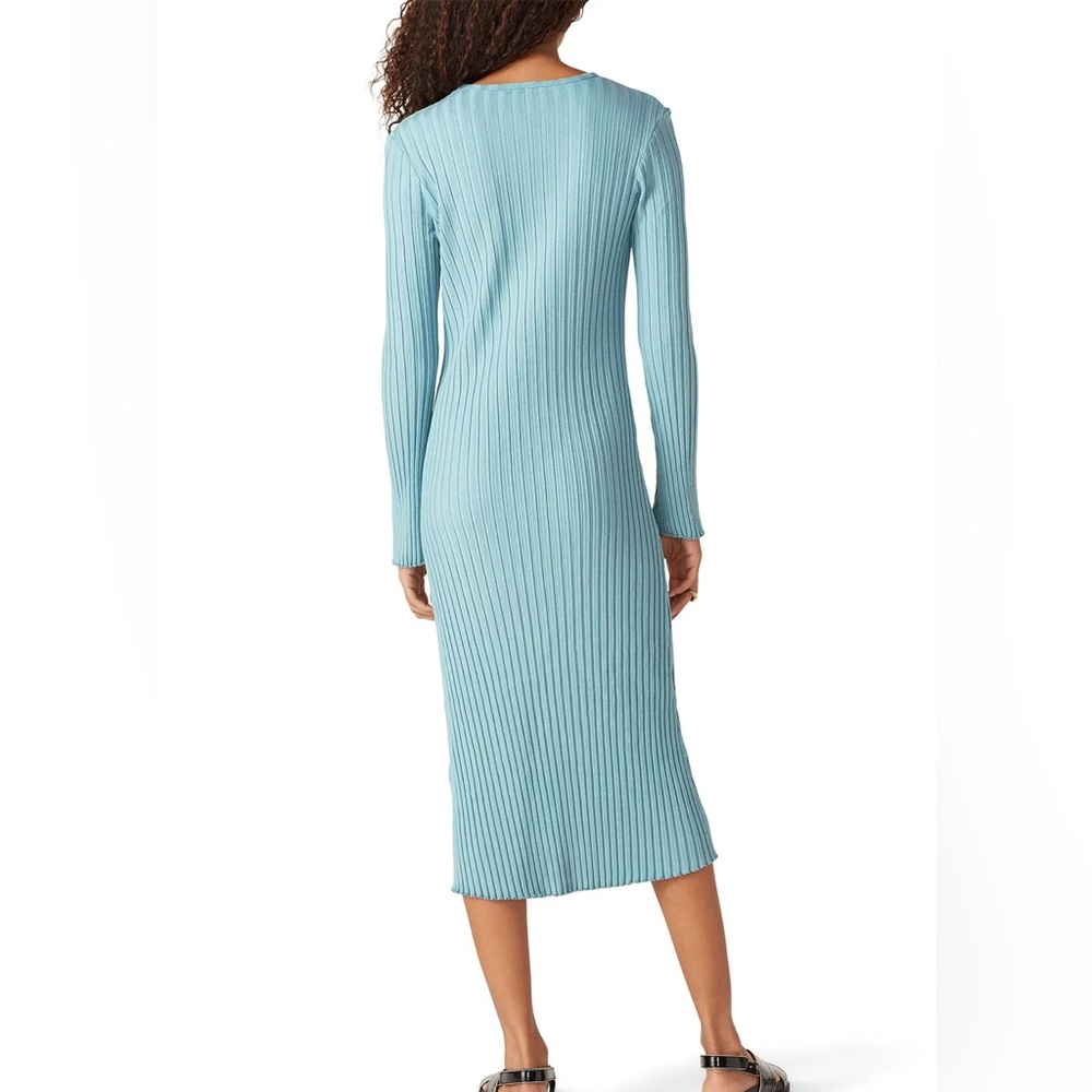 Simon Miller Long Ribbed Stretch Dress, Blue, Long Sleeve, Crew Neck, Sz XS - Picture 2 of 16
